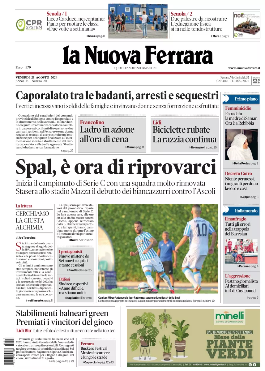 Prima-pagina-nuova ferrara-oggi-edizione-del-2024-08-23